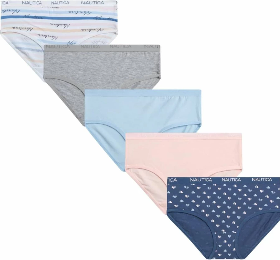 Nautica Girls Cotton Underwear 5-Pack - Breathable Mid-Waist Briefs for Kids Ages 4-12 | Comfort Stretch Panties