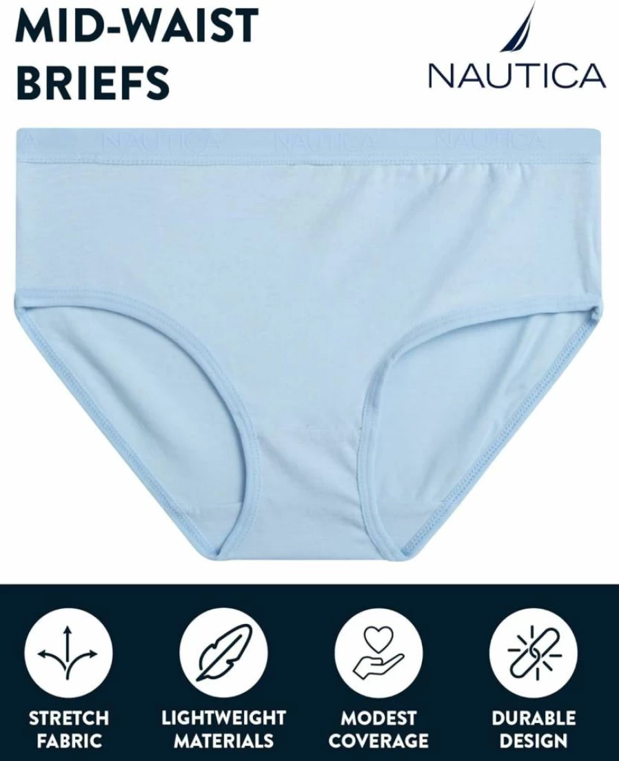 Nautica Girls Cotton Underwear 5-Pack - Breathable Mid-Waist Briefs for Kids Ages 4-12 | Comfort Stretch Panties