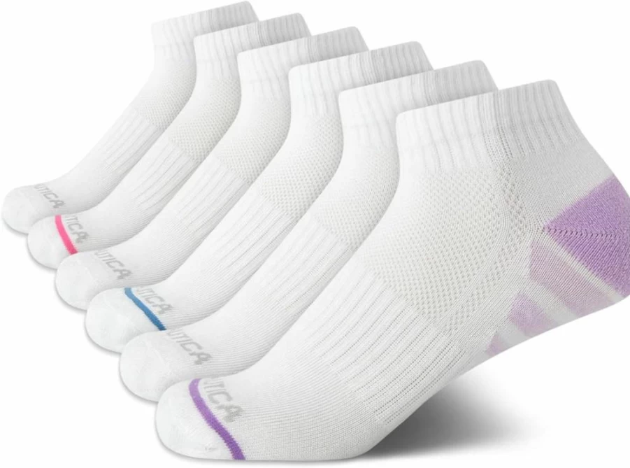 Nautica Women's 6-Pack Moisture-Wicking Comfort Cushioned Athletic Socks - Breathable Quarter Crew Sports Socks for Active Lifestyles