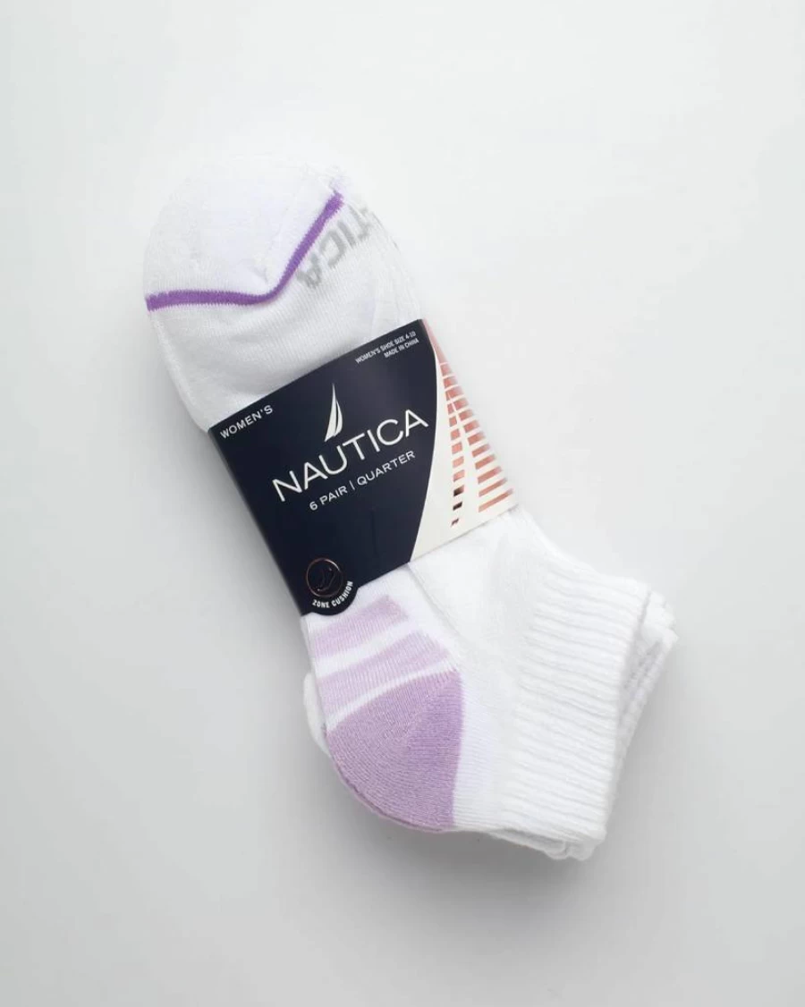 Nautica Women's 6-Pack Moisture-Wicking Comfort Cushioned Athletic Socks - Breathable Quarter Crew Sports Socks for Active Lifestyles