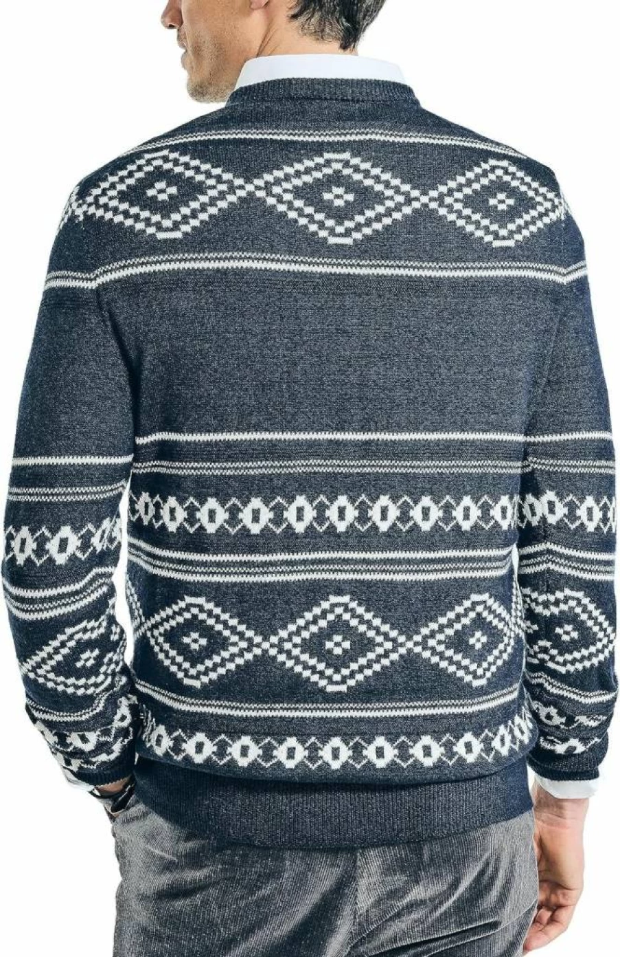 Nautica Men's Sustainable Fair Isle Knit Sweater - Eco-Friendly Crewneck Pullover