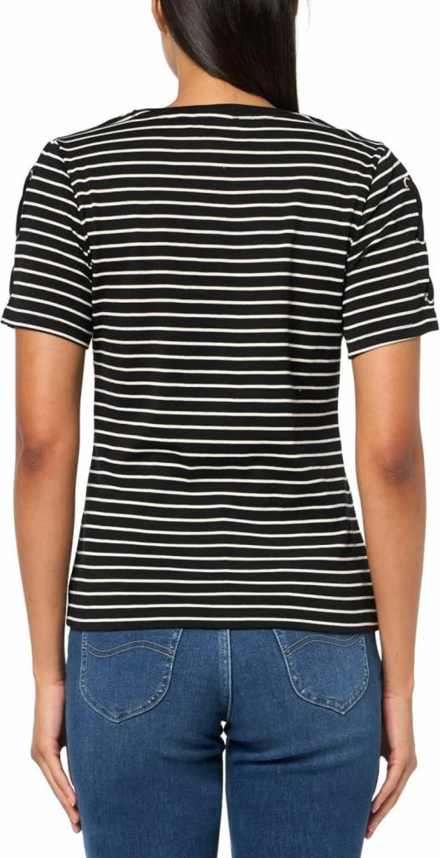 Nautica Women's Cotton Crewneck T-Shirt with Lace-Up Sleeve Detail | Stylish Casual Top