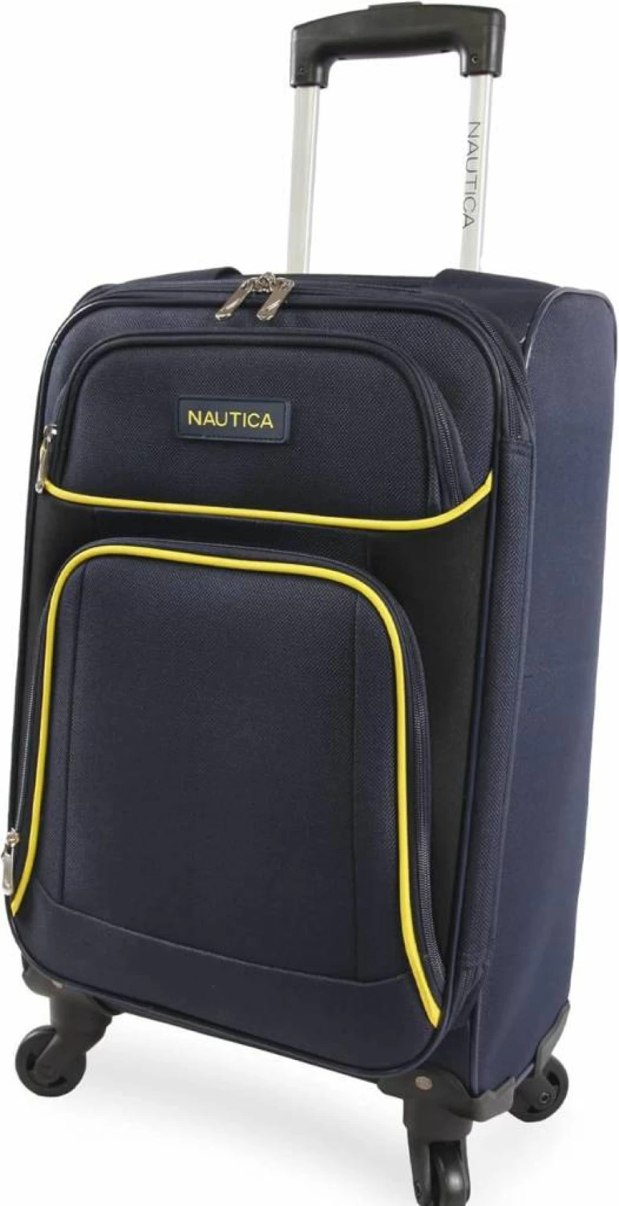 Nautica Seascape 4-Piece Softside Luggage Set in Black and Blue – Lightweight Travel Suitcase with Spinner Wheels