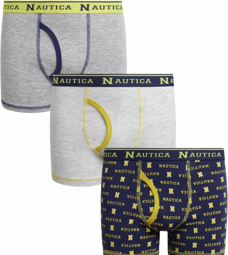 Nautica Boys' Cotton Boxer Briefs 3-Pack or 6-Pack - Stretch Comfort Underwear with Contour Pouch for Kids (Sizes 6-18)