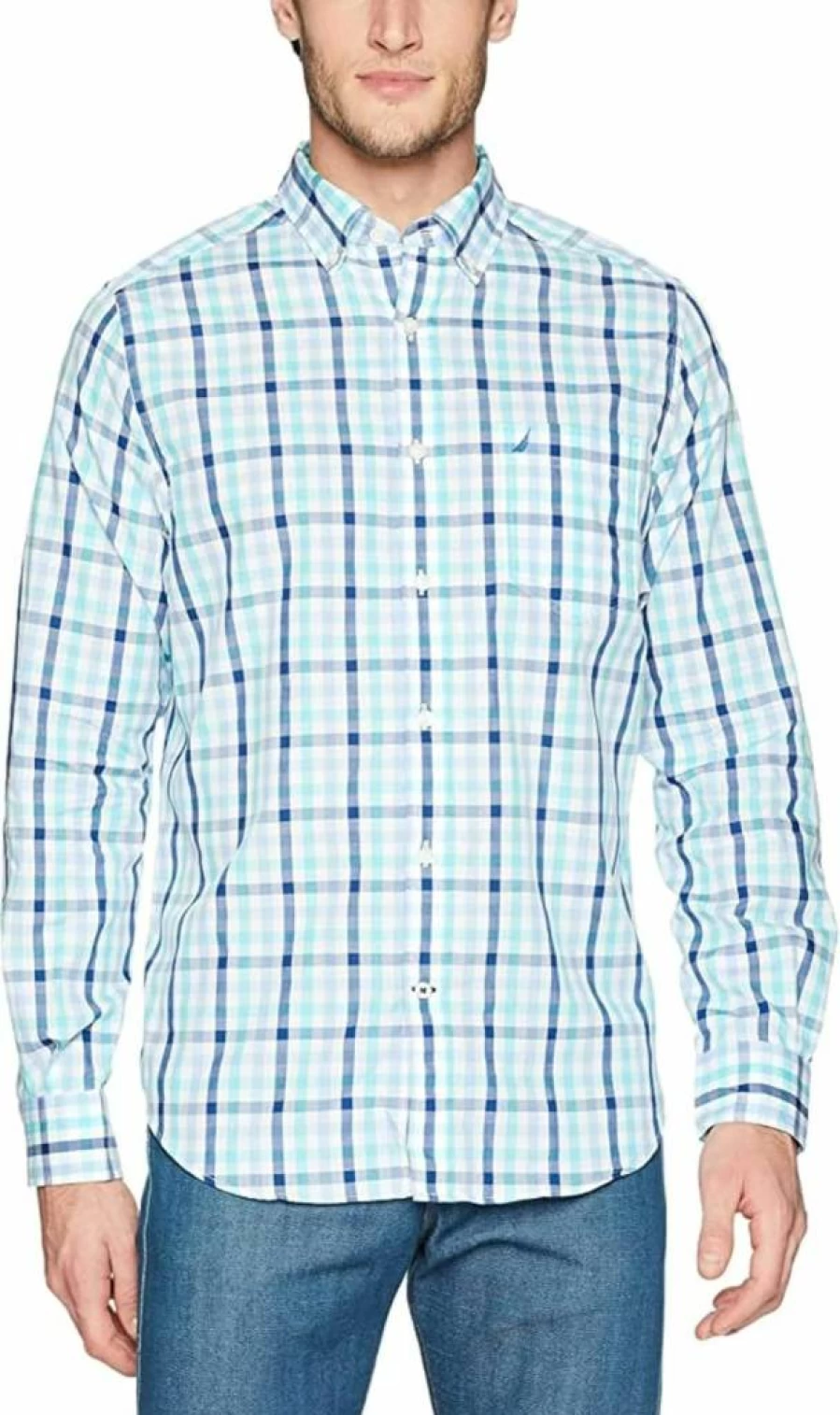 Nautica Men's Long Sleeve Button-Down Shirt Wrinkle-Free Casual Dress Shirt for Men