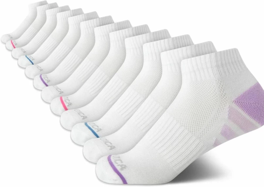 Nautica Women's Moisture-Wicking Athletic Socks 12-Pack - Cushioned Comfort Quarter Crew Socks for Sports & Active Wear