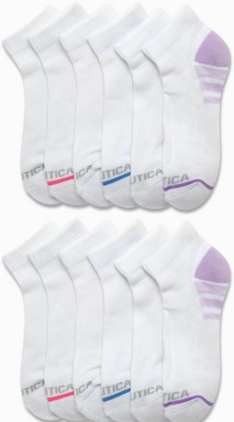 Nautica Women's Moisture-Wicking Athletic Socks 12-Pack - Cushioned Comfort Quarter Crew Socks for Sports & Active Wear