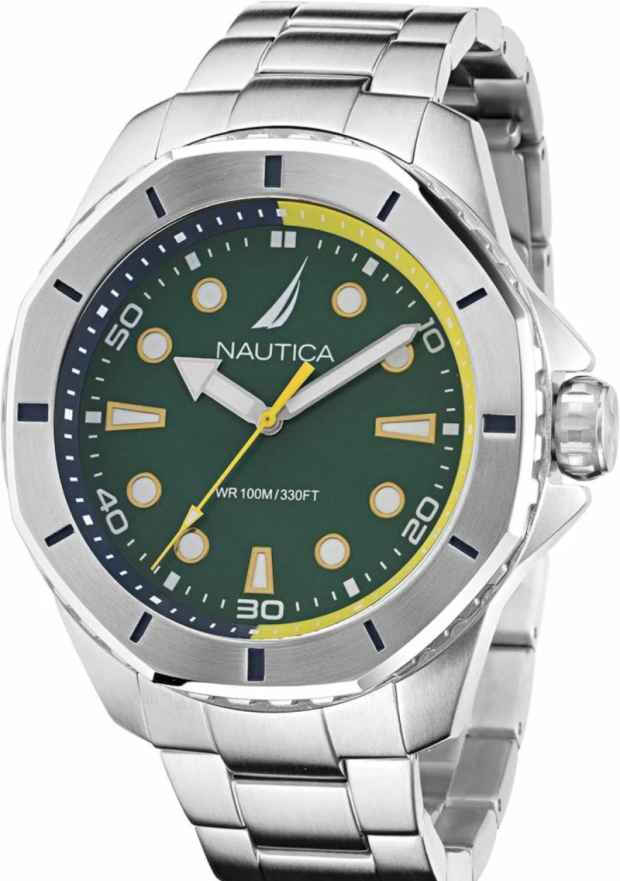 Nautica Men's Koh May Bay Stainless Steel Bracelet & Blue Silicone Strap Watch - Recycled Material