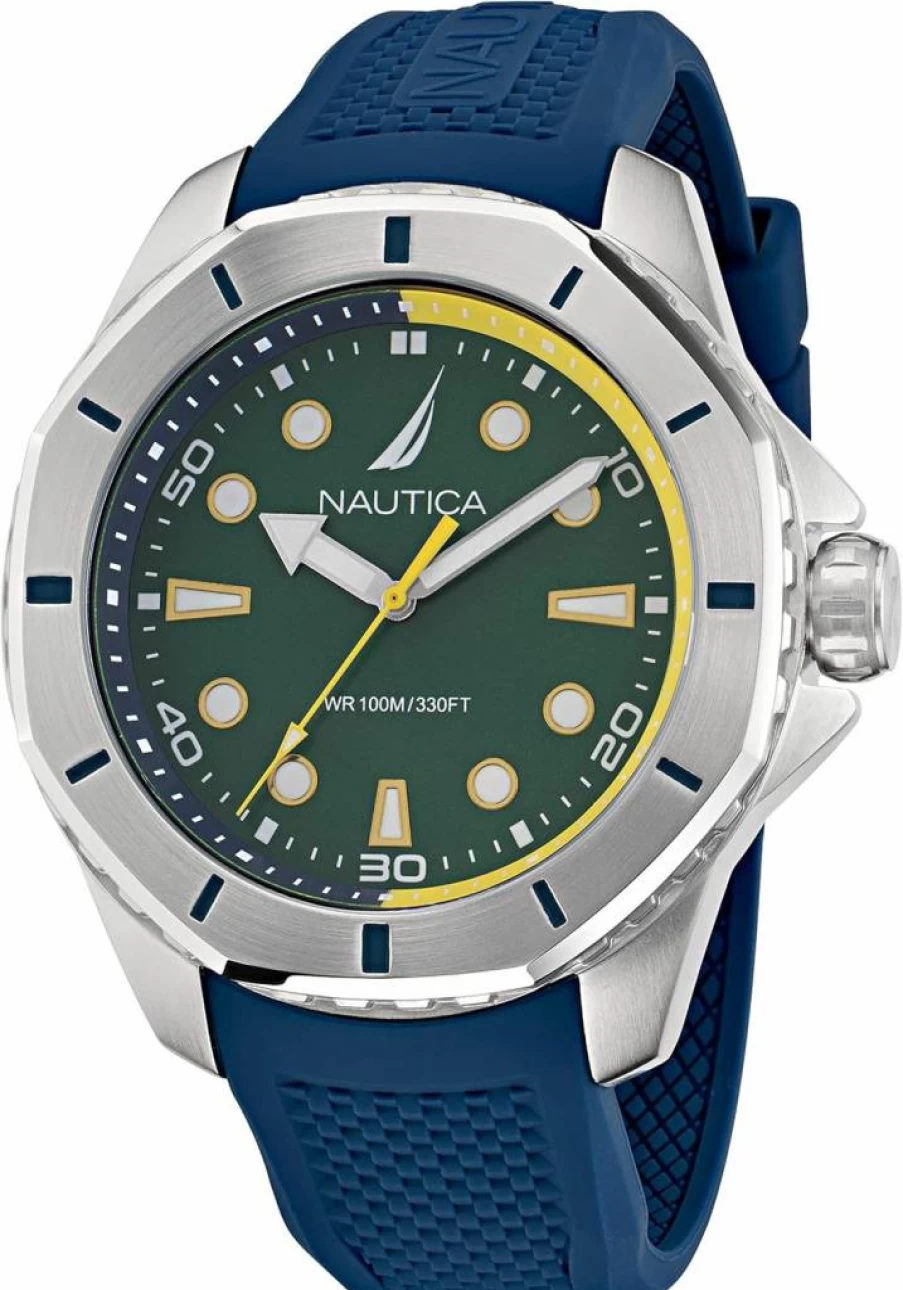 Nautica Men's Koh May Bay Stainless Steel Bracelet & Blue Silicone Strap Watch - Recycled Material