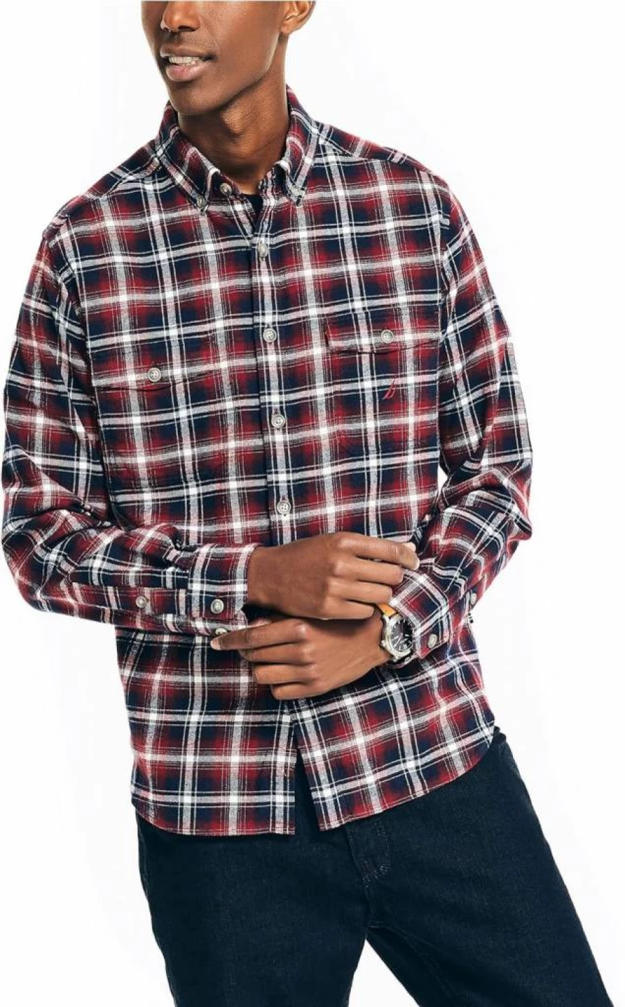 Nautica Men's Sustainable Flannel Plaid Shirt - Eco-Friendly Casual Button-Up for Men