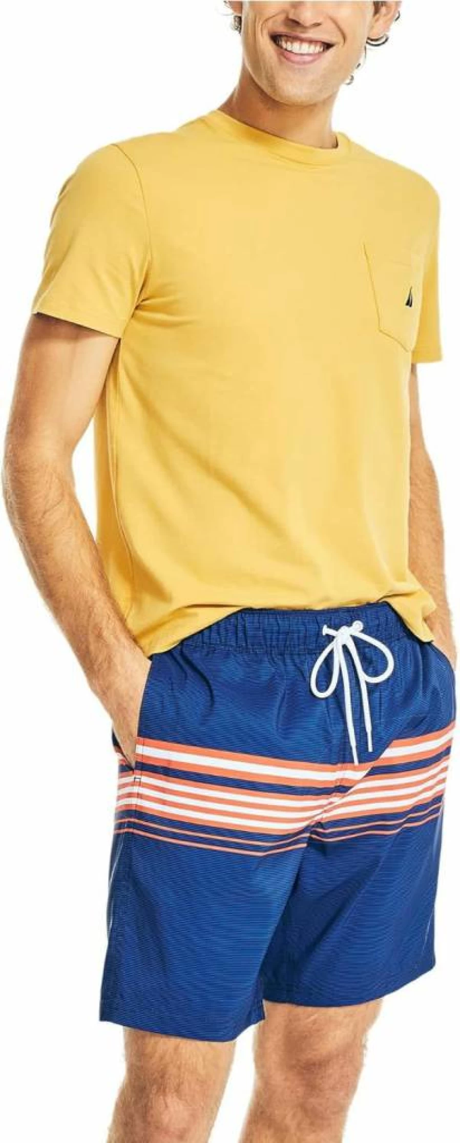 Nautica Men's 6-Inch Sustainable Striped Swim Trunks | Eco-Friendly Beach Shorts